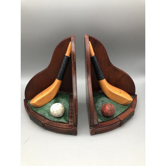Golfing Wood Book End By Mc.Ewan Club Gutta Ball & H.Philp Club Feathery Ball - Picture 1 of 15